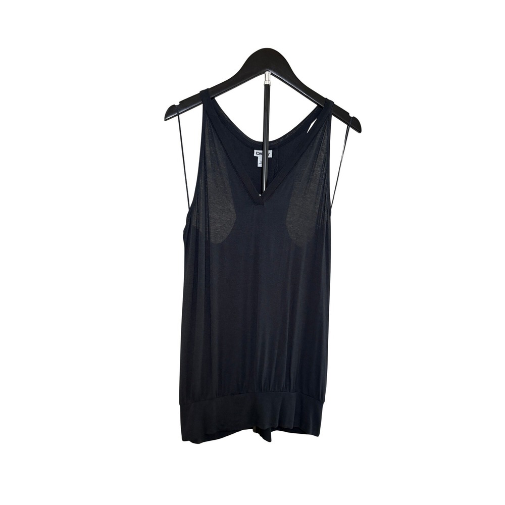 DKNY‎ Black Sheer V Neck Sleeveless Tunic Tank Top Womens L NWT MSRP $49